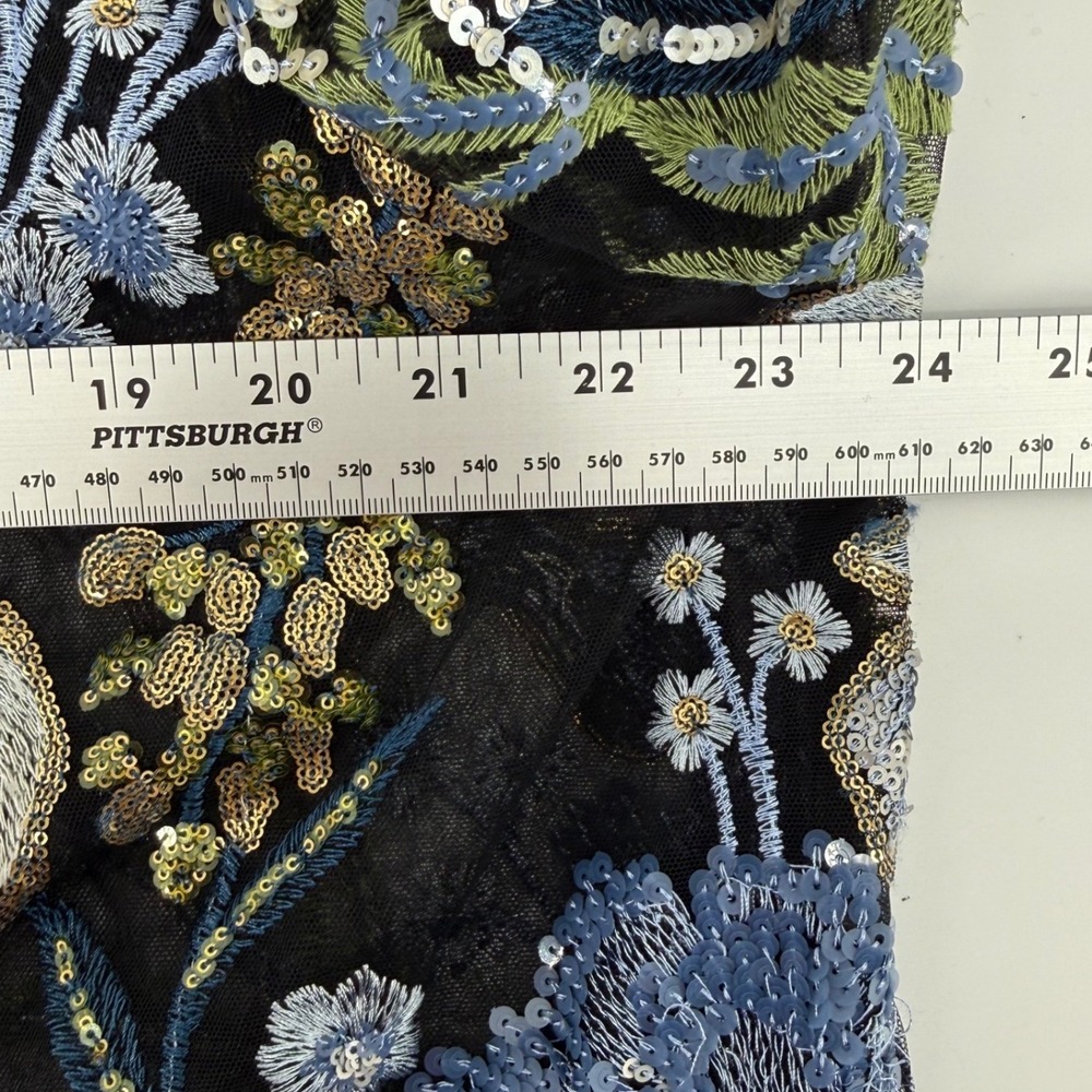 Chicos Floral Embroidered Sequin Mesh Open Front Topper Jacket Black Multi XL 3 - Picture 9 of 10